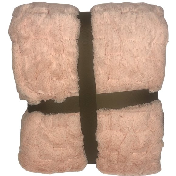 Madison Park BLUSH Ultra Soft Ruched Faux Fur Throw Blanket PINK 50X60" New - Picture 5 of 8
